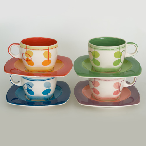 Latte Cup & Saucer Set (10 oz Retro) - Click Image to Close